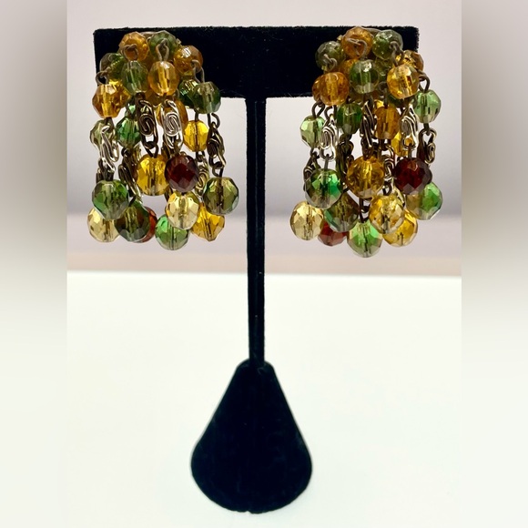 Vintage Signed Made in West Germany Dangle Cluster Clip On Earrings - Picture 2 of 6